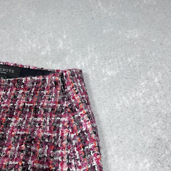 Talbots Skirt Size 6P Petites Pink Plaid Tweed Fray Fringe Hem Wool Blend Pencil - Picture 9 of 12
